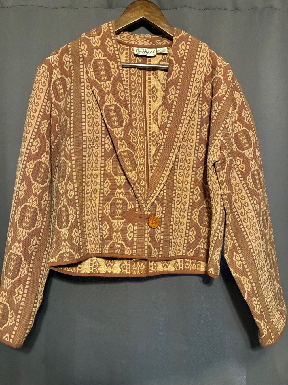 Flashback Brown Patterned Cropped Tapestry Blazer western